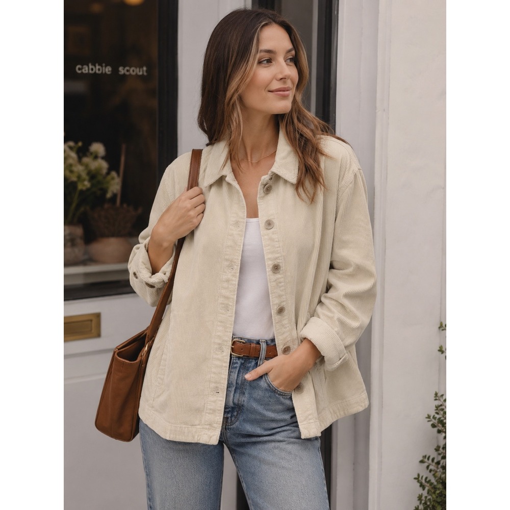 Cabi Scout Jacket Womens XL Bone Ivory Corduroy New 4493 Button Front Shacket